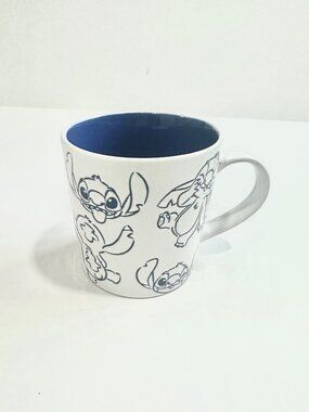 Disney Lilo and Stitch Coffee Mug Sketch of Stitch Design White & Blue 4"